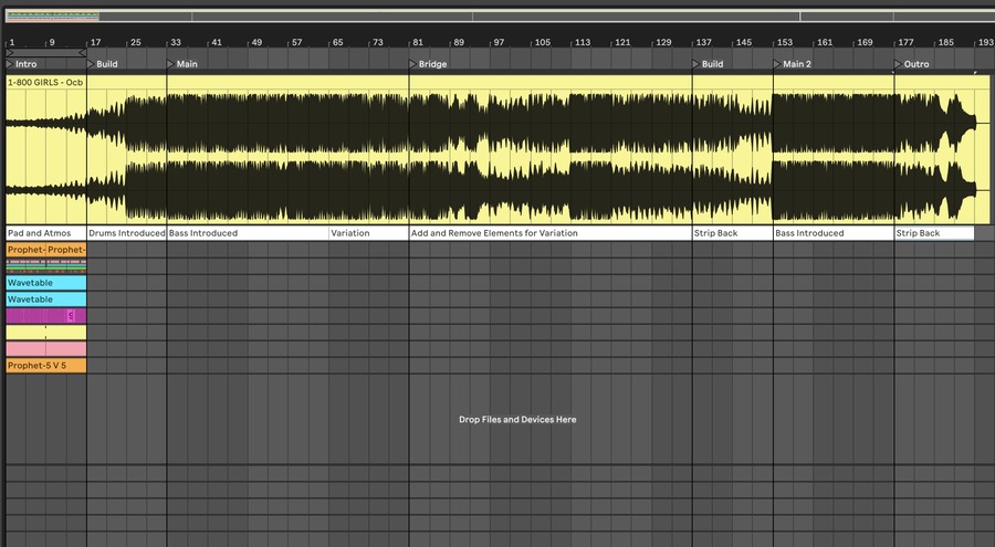 Use track markers to plan your song arrangement